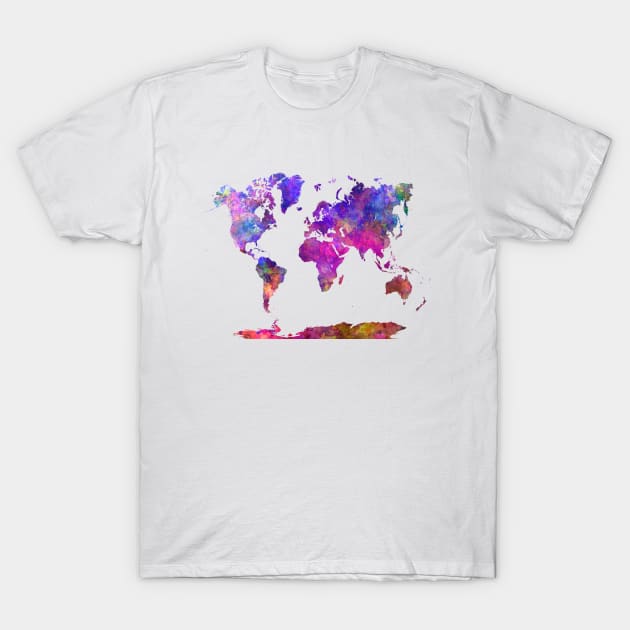 World Map in Watercolor Colorfull 04 T-Shirt by PaulrommerArt